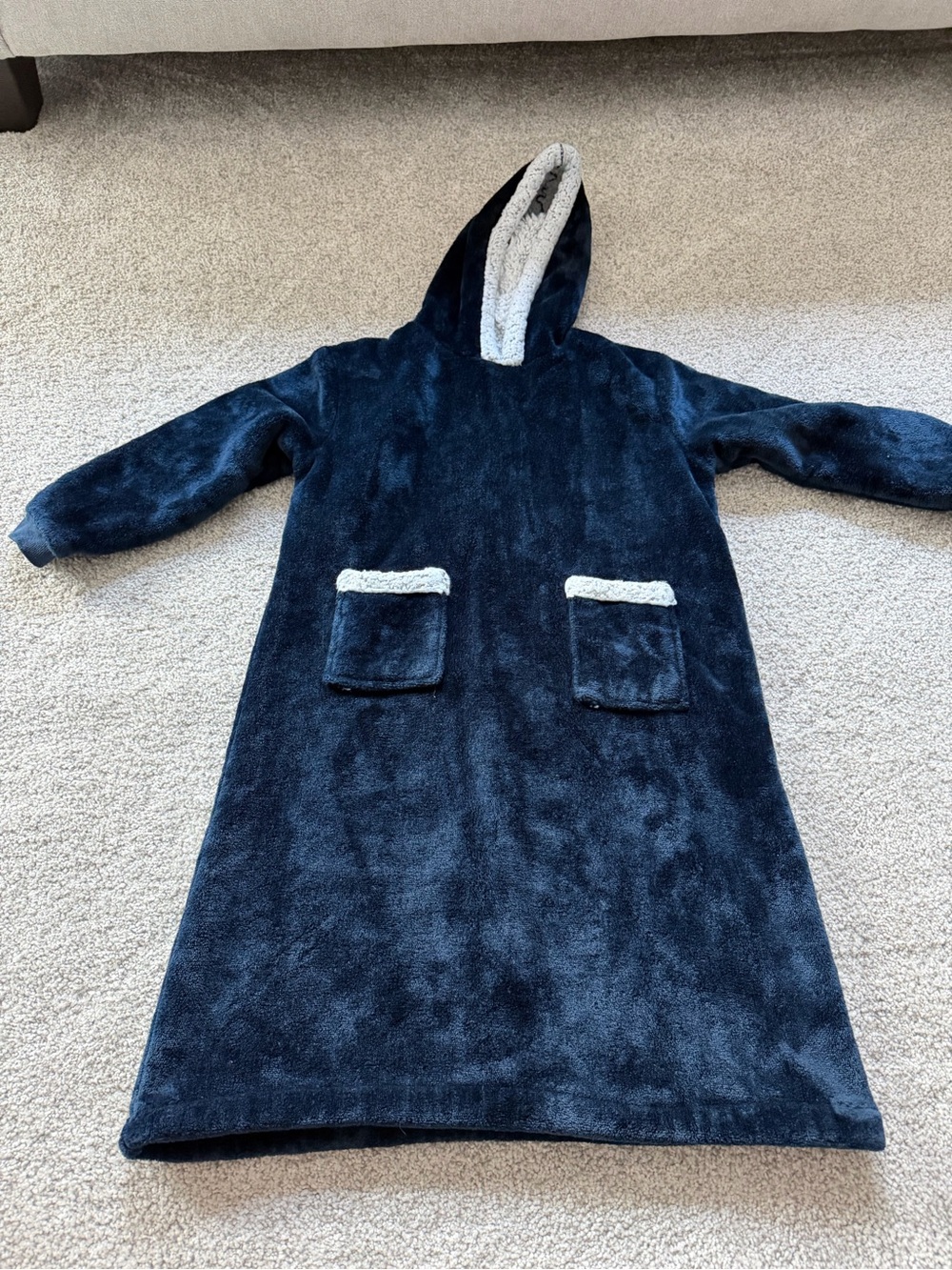 Sears Navy Plush Hooded Kids Sleep Sack with Sherpa Trim